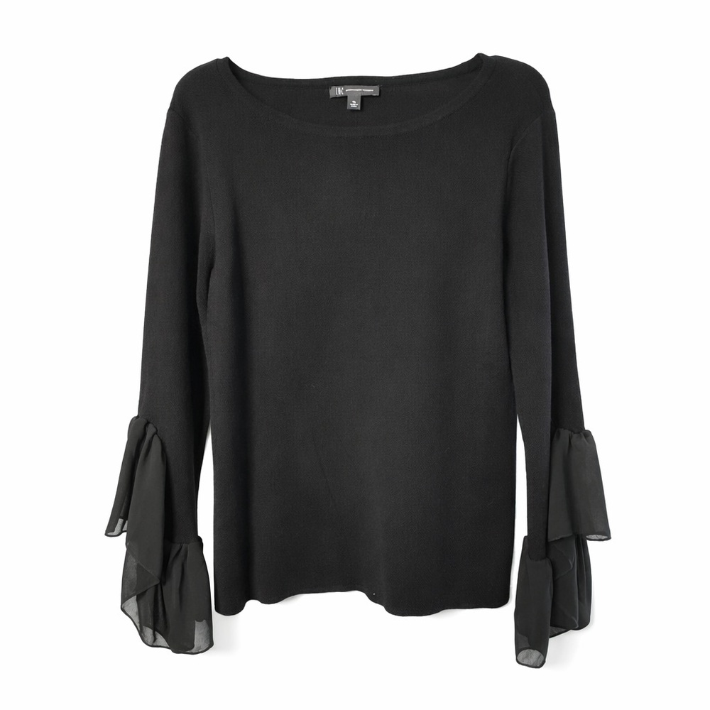 INC International Concepts Black Blouse with Sheer Flared Sleeves XL NWOT